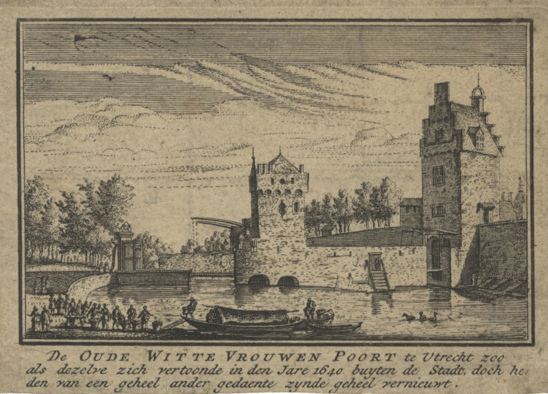 afbeelding van prent De Oude Witte Vrouwen Poort te Utrecht... van nn naar A. Rademaker (Utrecht)