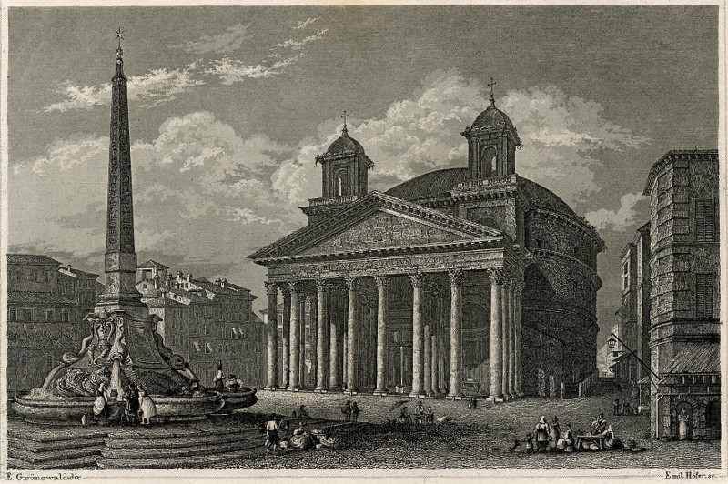 afbeelding van prent Das Pantheon in Rom van E. Grunewald, Emil Hofer (Roma, Rome)