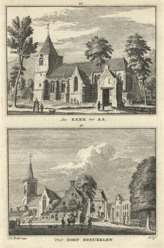 afbeelding van prent De kerk ter Aa; Het dorp Breukelen van H. Spilman naar J. de Beijer (Nieuwer ter Aa, Breukelen)