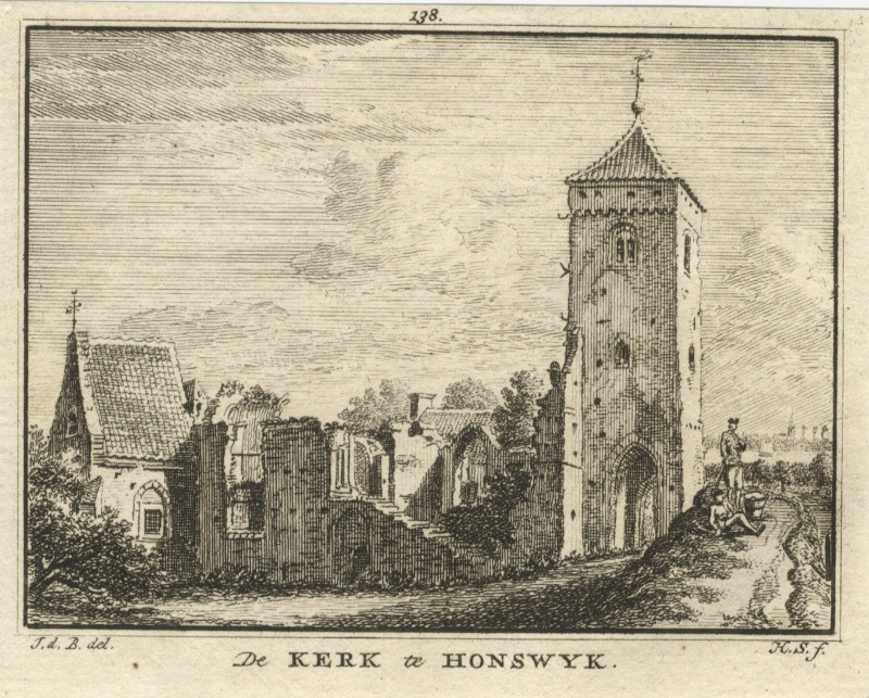 afbeelding van prent De Kerk te Honswyk van H. Spilman, naar J. de Beijer (Honswijk, Houten)