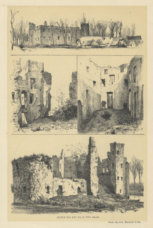 afbeelding van prent Ruine van het huis ter Haar van P.A. Schipperus, Joh. Enschede (Haarzuilens)