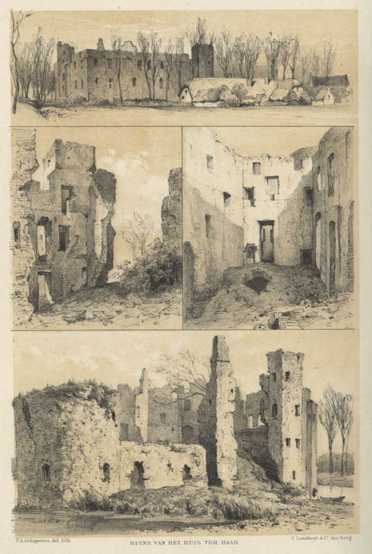 afbeelding van prent Ruine van het huis ter Haar van P.A. Schipperus, S. Lankhout (Haarzuilens)