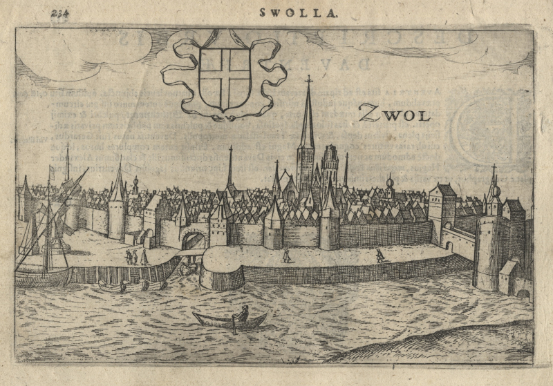 afbeelding van prent Zwol, Swolla, Stadsgezicht van Zwolle van L. Guicciardini (Zwoille)