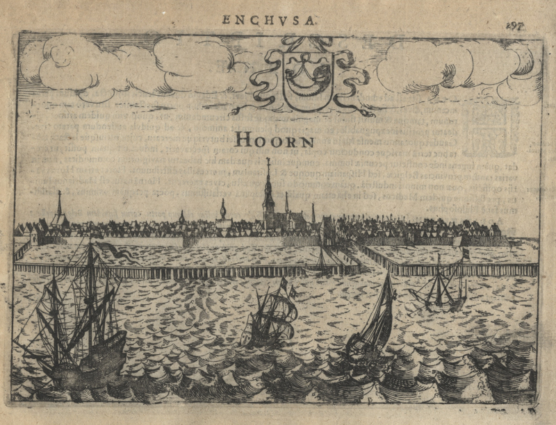afbeelding van prent Hoorn, Stadsgezicht op Hoor van L. Guicciardini (Hoorn)