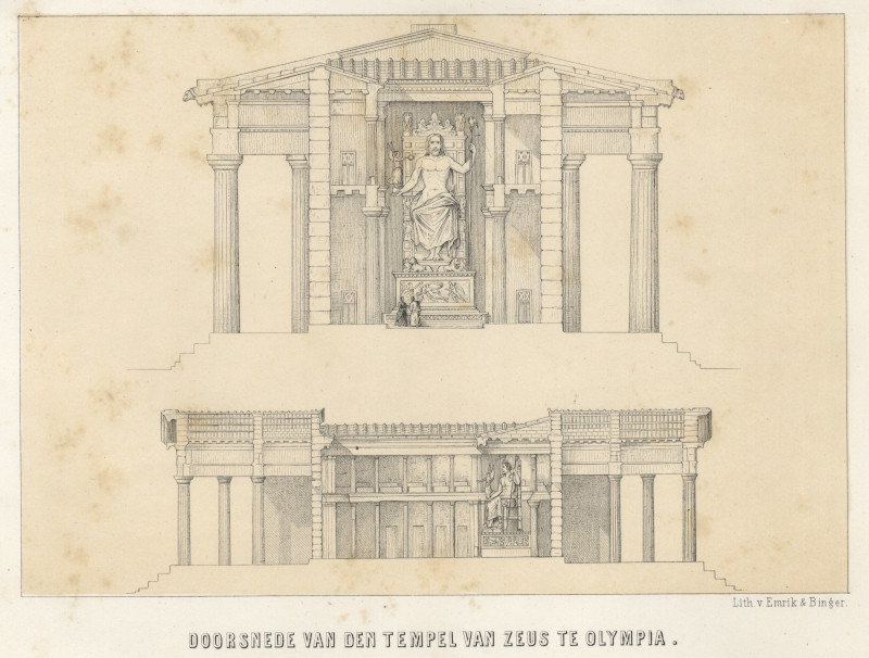 afbeelding van prent Doorsnede van den tempel van Zeus te Olympia van Emrik & Binger
