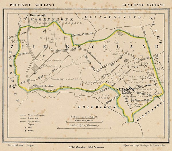 afbeelding van Kuyperkaart Gemeente Ovezand (nu Ovezande) van J Kuyper