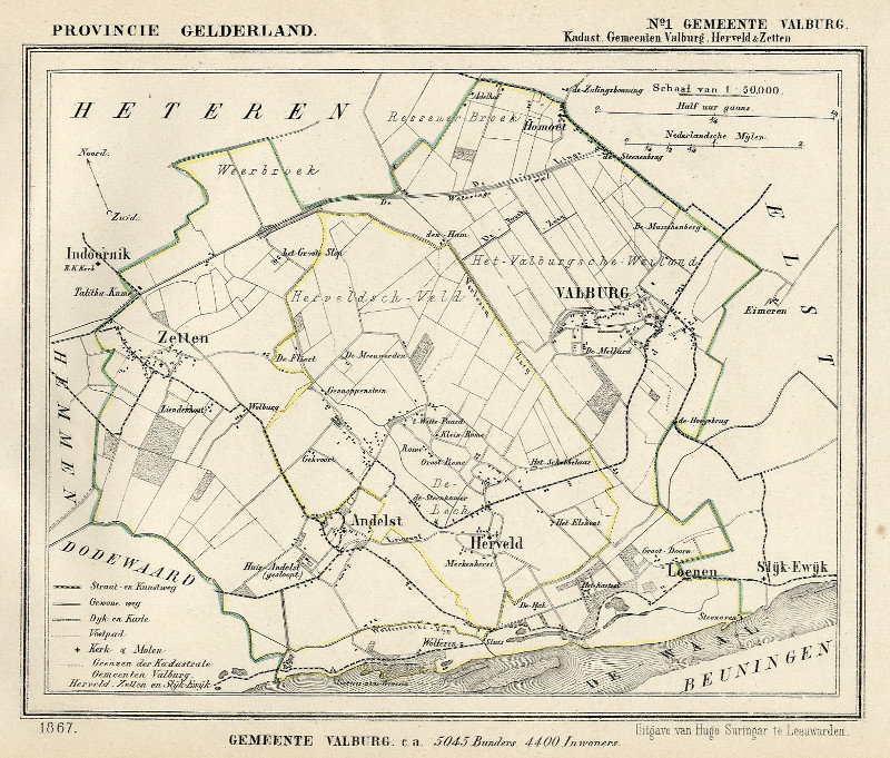 afbeelding van Kuyperkaart Valburg (Kad gem Valburg, Herveld en Zetten van Kuyper (Kuijper)