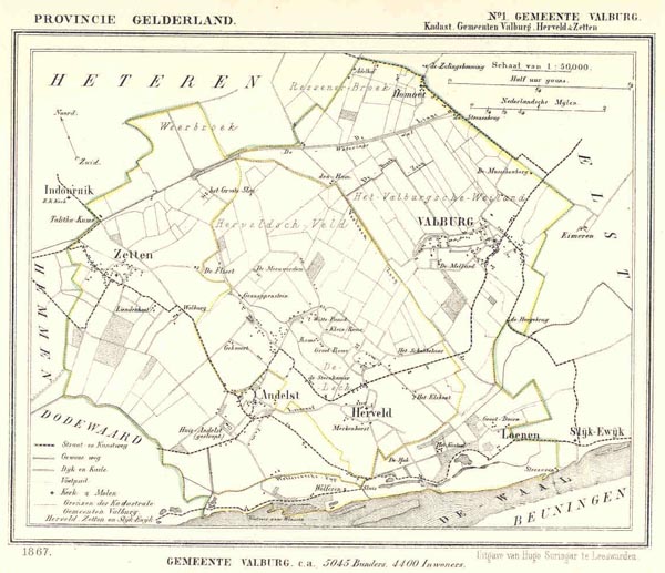 afbeelding van Kuyperkaart No1 Gemeente Valburg. Kadast. Gemeenten Valburg, Herveld en Zetten van Kuyper (Kuijper)