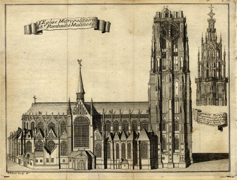 afbeelding van prent Eglise Metropolitaine de St. Rombault a Malines van J. Harrewijn (Mechelen)
