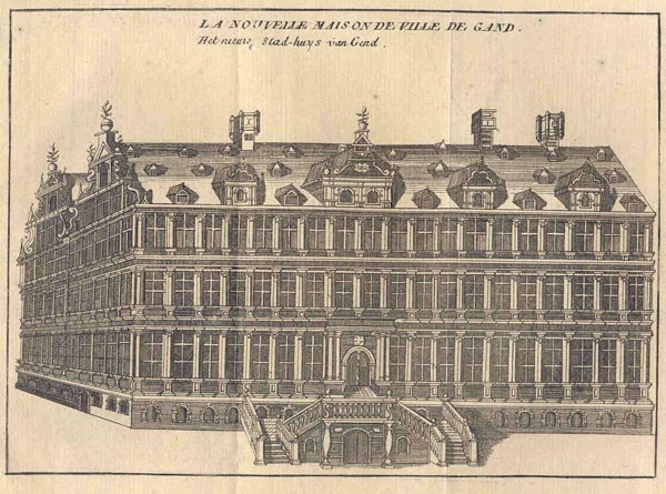 afbeelding van prent La nouvelle maison de ville de Gand. Het nieuwe stad-huys van Gend van J. Harrewijn (Gent, Gand)