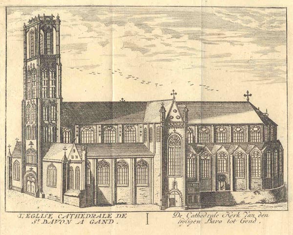 afbeelding van prent L´ eglise cathedrale de st Bavon a Gand. De Cathedrale kerk van den Hijligen Bavo to Gend van J. Harrewijn (Gent, Gand)