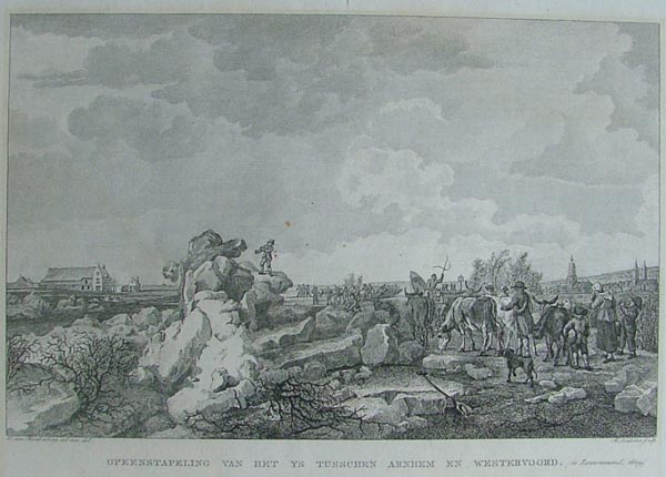 afbeelding van prent Opeenstapeling van het ijs tusschen Arnhem en Westervoord. van R. Vinkeles, G. van Hardenberg  (Westervoort, Arnhem)