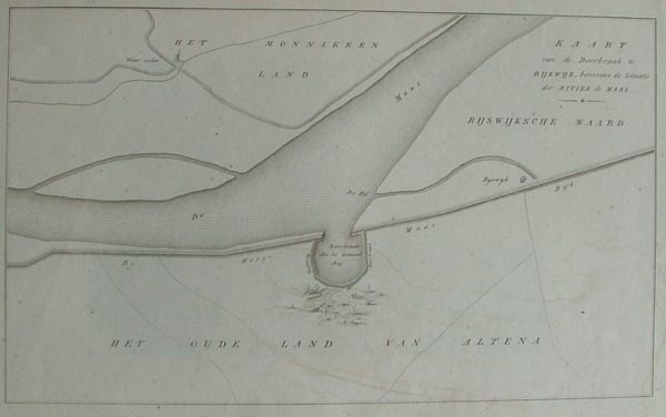 afbeelding van kaart Kaart van de doorbraak te Rijswijk, benevens de situatie der rivier Maas van nn (Gelderland)