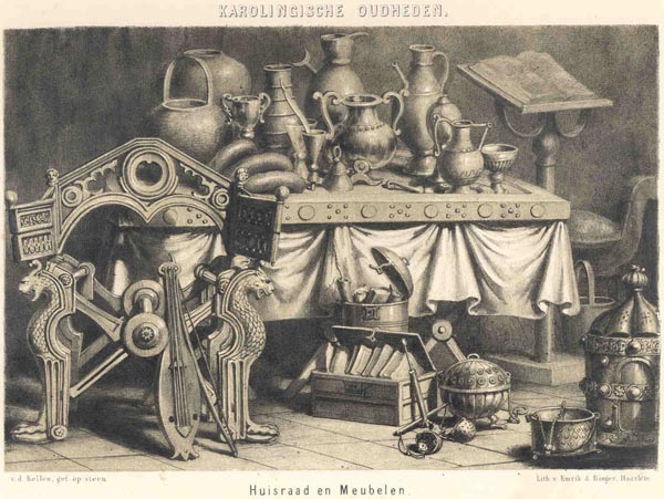 afbeelding van prent Karolische Oudheden. Muziek-instrumenten van v.d. Kellen