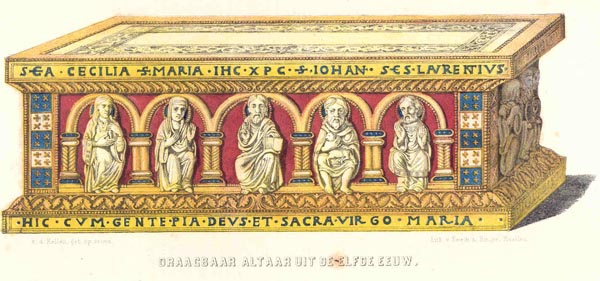 afbeelding van prent Draagbaar altaar uit de elfde eeuw. van v.d. Kellen