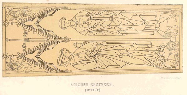 afbeelding van prent Steenen grafzerk (13e eeuw) van nn
