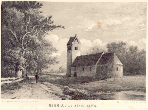 afbeelding van prent Kerk uit de elfde eeuw van H.D. Kruseman van Elten