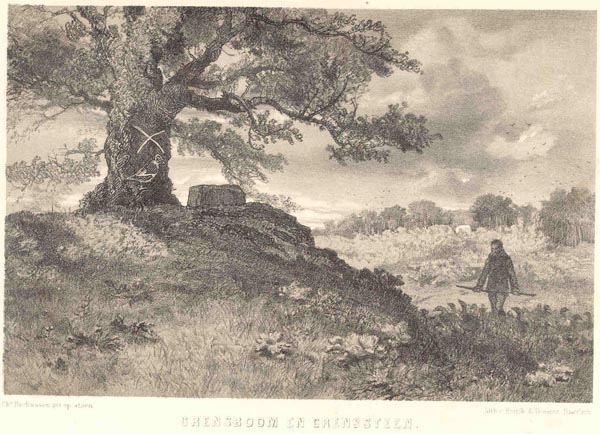 afbeelding van prent Grensboom en Grenssteen. van Ch. Rochussen