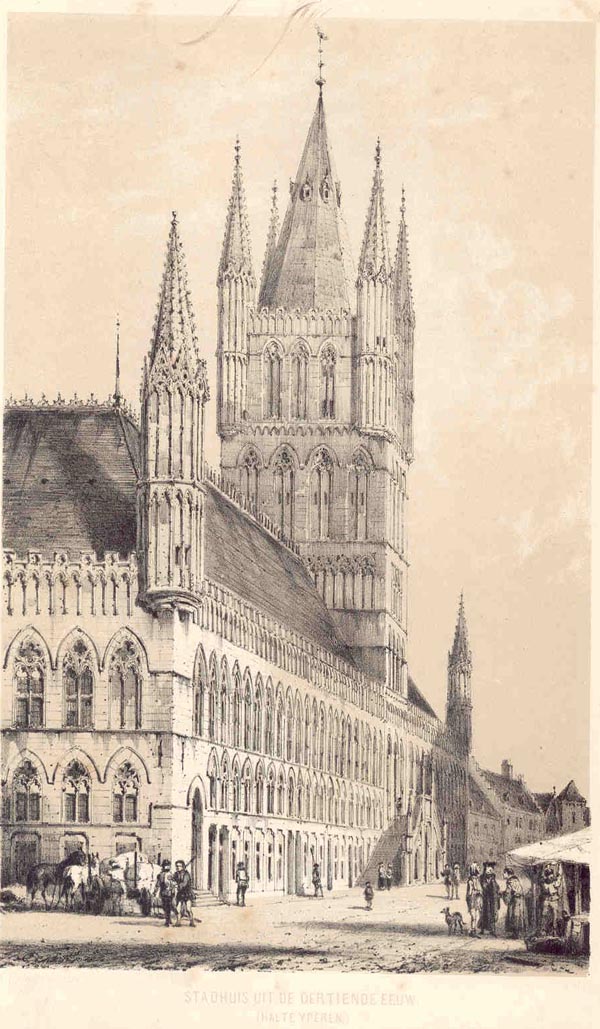 afbeelding van prent Stadhuis uit de dertiende eeuw (Halte Yperen) van C. Springer