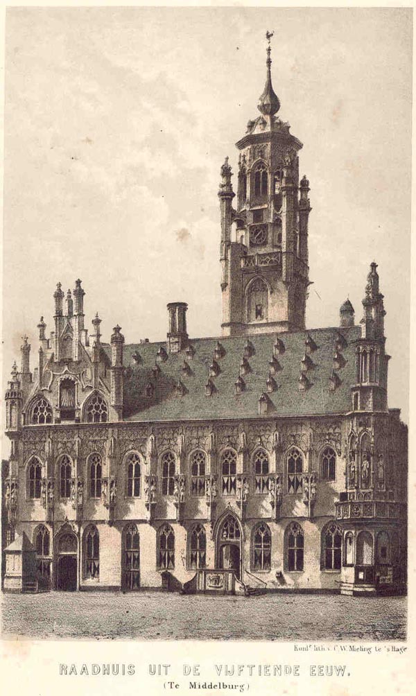 afbeelding van prent Raadhuis uit de 15e eeuw. van nn (Middelburg)