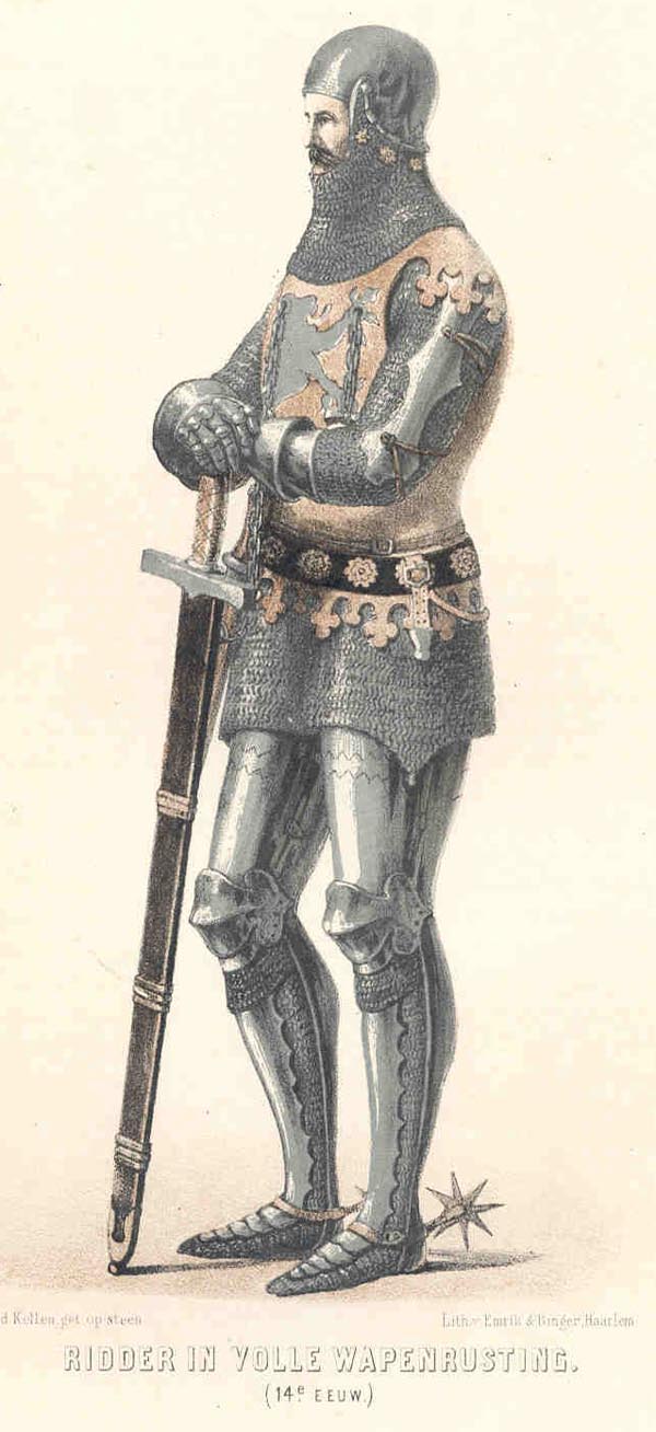 afbeelding van prent Ridder in volle wapenuitrusting. (14e eeuw) van v.d. Kellen