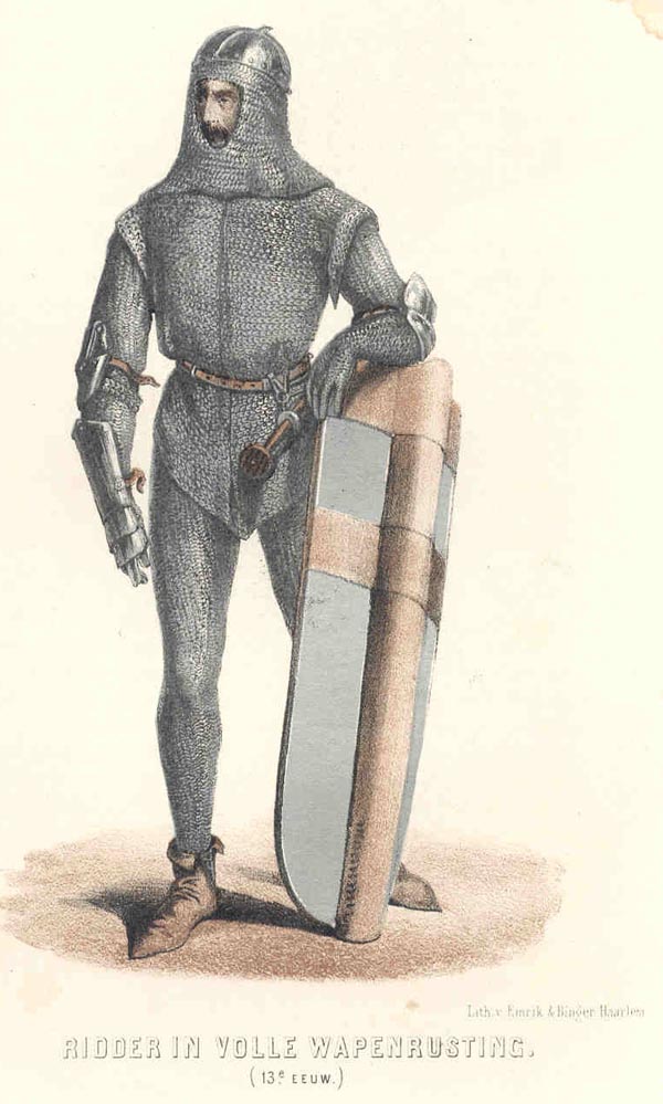afbeelding van prent Ridder in volle wapenuitrusting. (13e eeuw) van v.d. Kellen