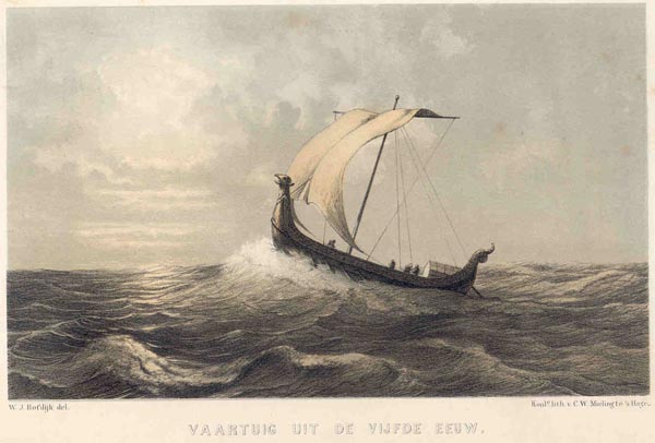 afbeelding van prent Vaartuig uit de vijde eeuw van W.J. Hofdijk (Schip)