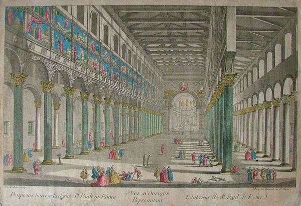 afbeelding van stadsgezicht Vue d optique Representant l interieur de St Paul de Rome van Anne Foubonne P. Daumont