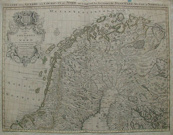 afbeelding van kaart 1 Teatre de la Guerre des Couronnes du Nord qui comprend les royaumes de Danemark, Suede e Norwege  van Iean Covens, Corneille Mortier (Norway)
