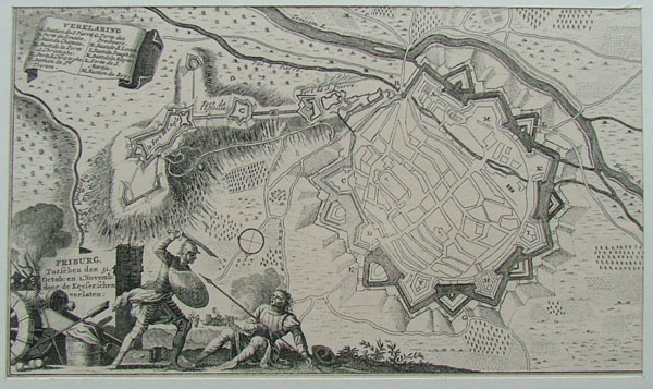 afbeelding van plattegrond Friburg, tuschen den 31 Octob en 1 Novemb. door Keuseschen verlaten van Harrewijn? (Freiburg)
