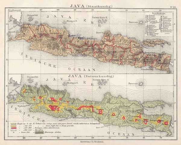 Java (staatkundig) Java (Natuurkundig), een antieke kaart van Indonesië ...