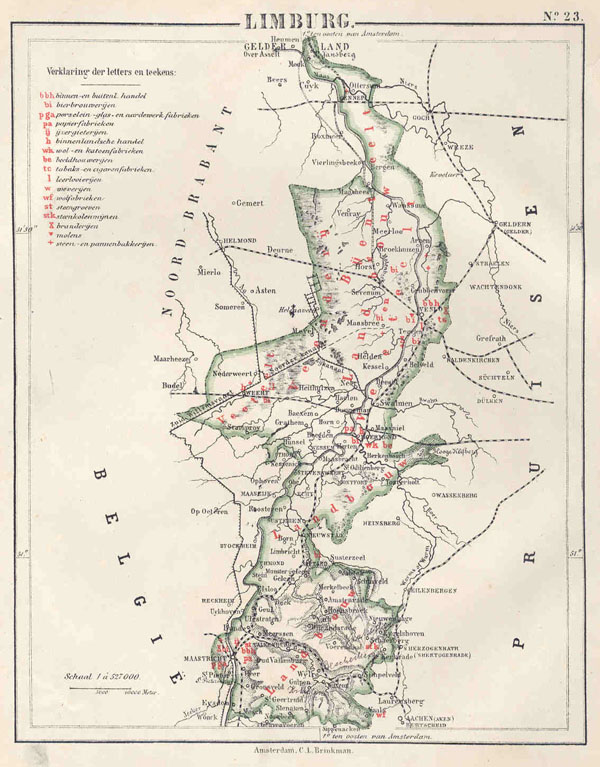 afbeelding van kaart Limburg van N.W. Posthumus en Dr. J.M. van Bemmelen