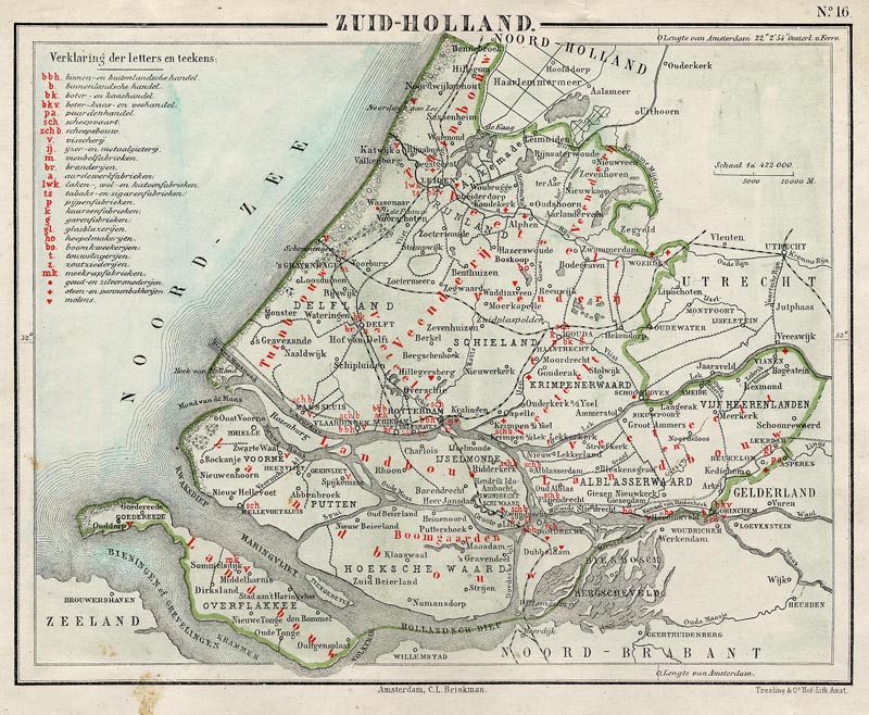 afbeelding van kaart Zuid-Holland van N.W. Posthumus en Dr. J.M. van Bemmelen 