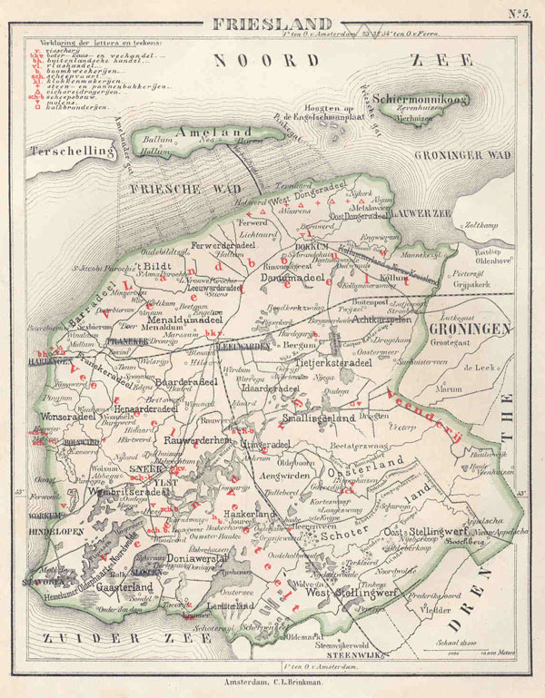 afbeelding van kaart Friesland van N.W. Posthumus en Dr. J.M. van Bemmelen
