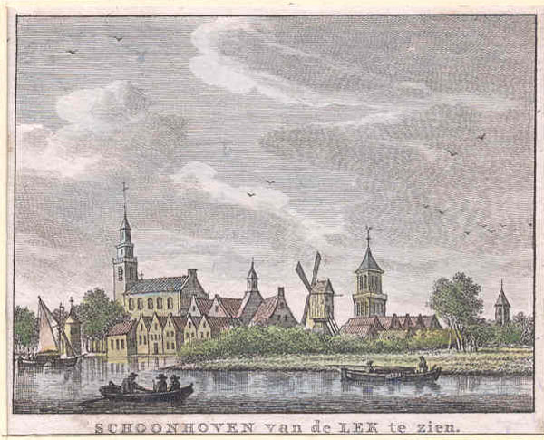 afbeelding van prent Schoonhoven van de Lek te zien. van Bendorp, Bulthuis (Schoonhoven)