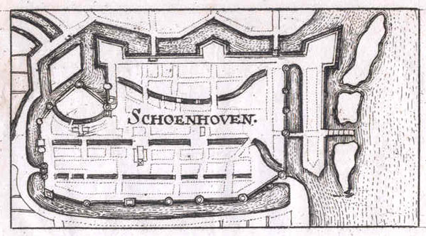 afbeelding van prent Schoenhoven van Christoff Riegel (Schoonhoven)