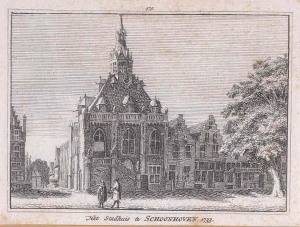 afbeelding van prent Het Stadhuis te Schoonhoven 1733 van Rademaker (Schoonhoven)