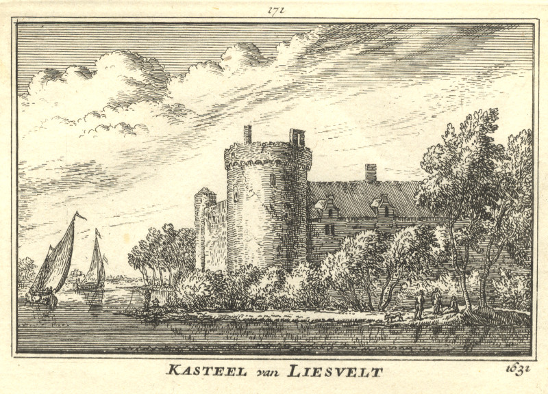 afbeelding van prent Kasteel van Liesvelt 1631 van A. Rademaker (Groot-Ammers)