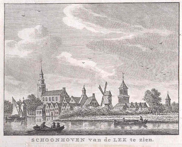 afbeelding van prent Schoonhoven van de Lek te zien van Bendorp, Bulthuis (Schoonhoven)