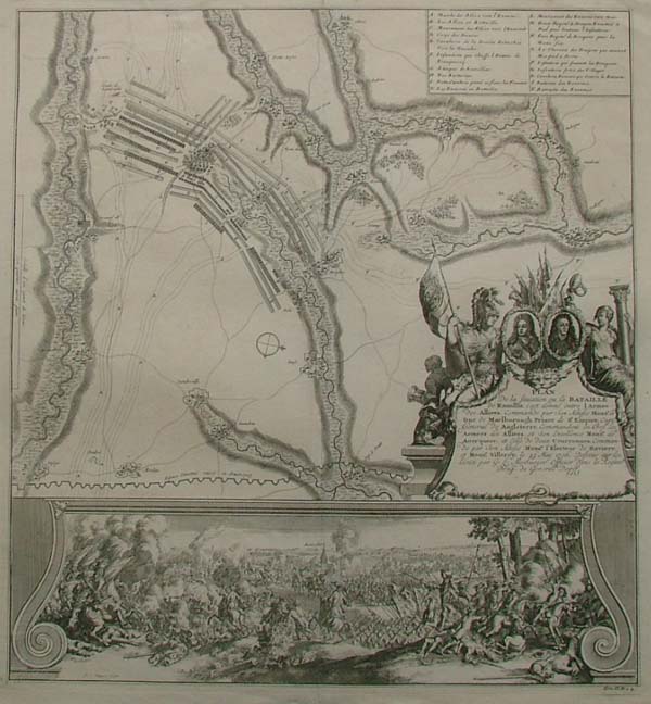 afbeelding van kaart Plan de la situation ou la bataille de Ramillis van Scheurtje linksboven in marge