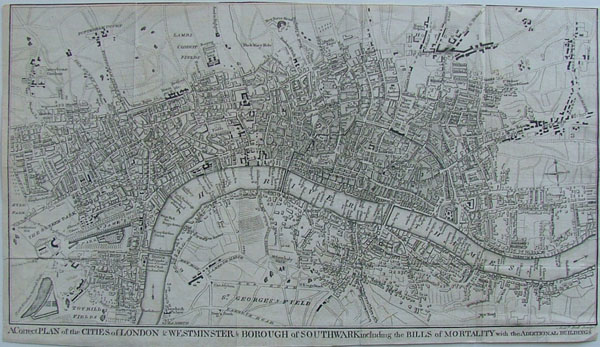 afbeelding van plattegrond A Correct plan of the cities of London, Westminster, Borough of Southwark including the Bills of .. van A. Bell, John Rocque (London, Londen, Westminster, Borough of Southwark)