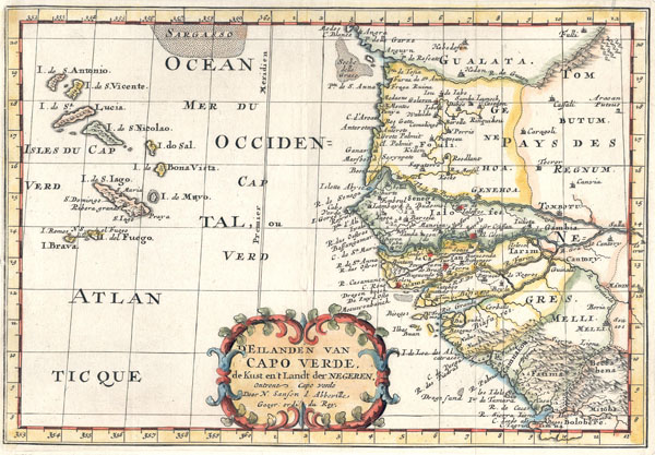 afbeelding van kaart D Eilanden van Capo Verde, de kust en t land der negeren  van N Sanson d Abbeville