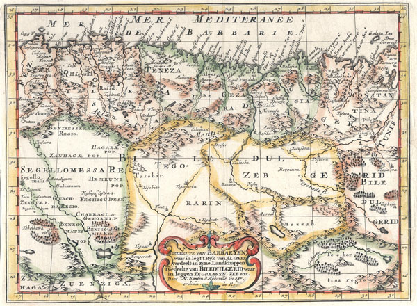 afbeelding van kaart Gedeelte van Barbaryen, waar in legt t Rijk van Algiers verdeelt in zyne Lanschappen van N Sanson (Algeria)