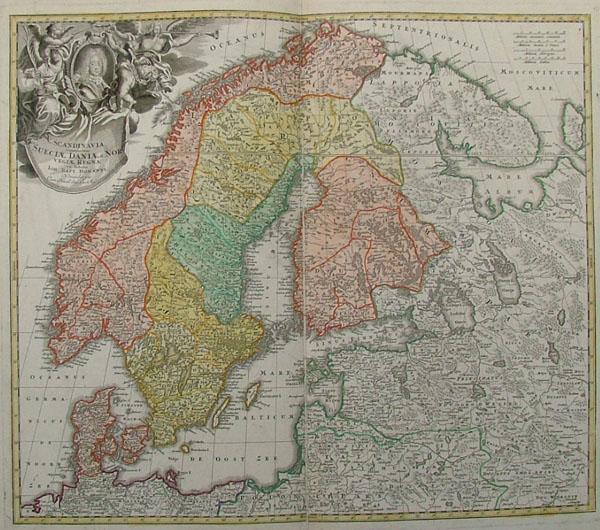 afbeelding van kaart Scandinavia complectens Sueciae, Daniae , Norvegia Regna van Johann Baptiste Homann