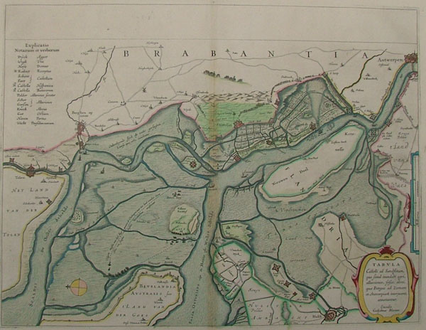 afbeelding van kaart Tabula Castelli ad Sandflitam, qua Simul inundati agri, alluvoines, fossae, alvei, quae Beras ad ... van Willem Blaeu (Noord-Brabant)