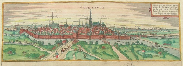afbeelding van vogelvlucht Groeninga (ingelijst) van Georg Braun, Franz Hogenberg (Groningen)