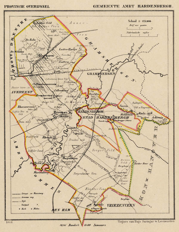 afbeelding van Kuyperkaart Gemeente Hardenbergh-ambt (Ambt Hardenberg) van Jacob Kuyper (Kuijper)