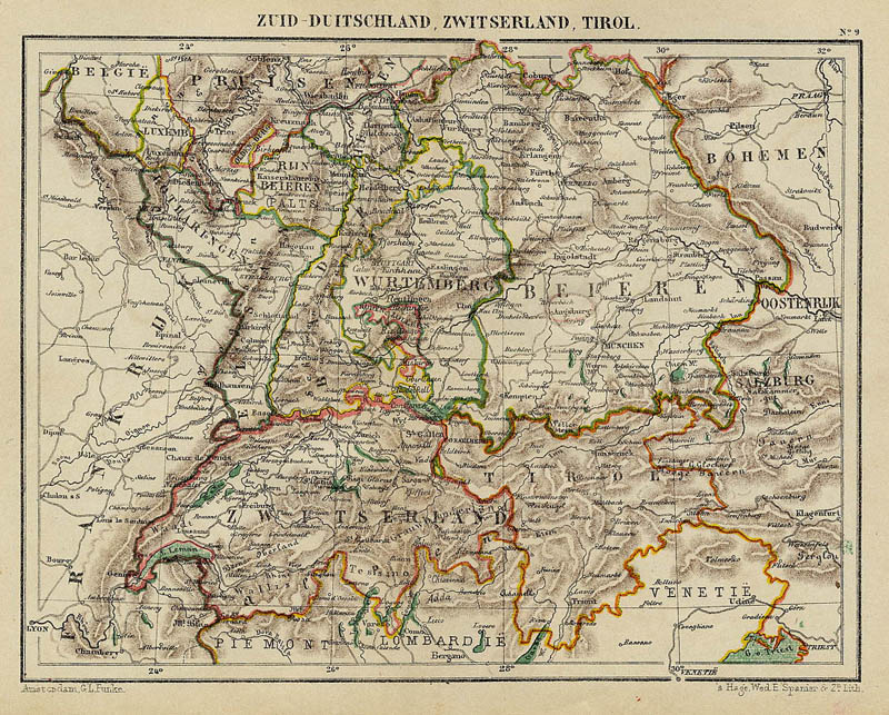 afbeelding van kaart Zuid-Duitschland, Zwitserland, Tirol van Kuyper (Kuijper)