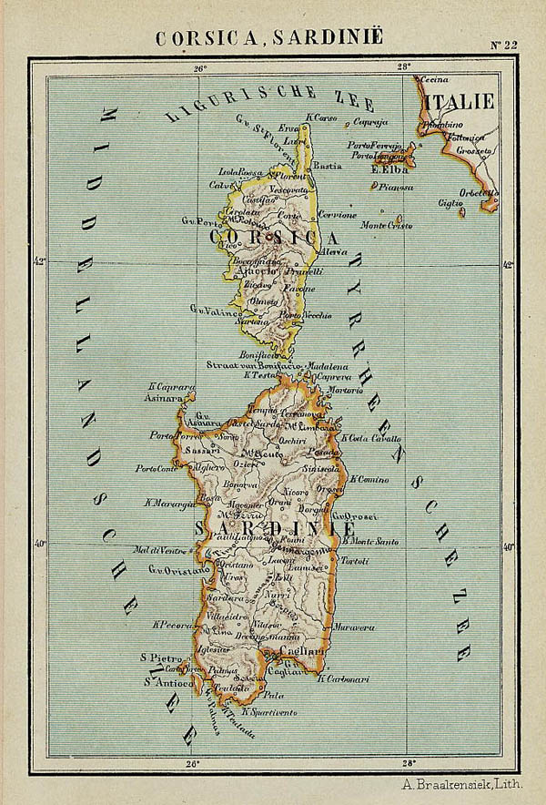 afbeelding van kaart Corsica, Sardinie van Kuyper (Kuijper)