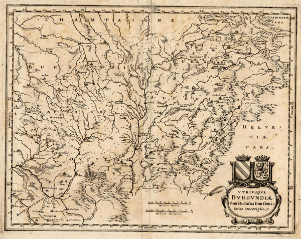 afbeelding van kaart Utriusque Burgundiae tum Ducatus tum Comitatus descriptio van Mattheus Merian